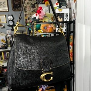 Coach Black Pebbled Leather Shoulder Bag with Gold Accents - May shoulder